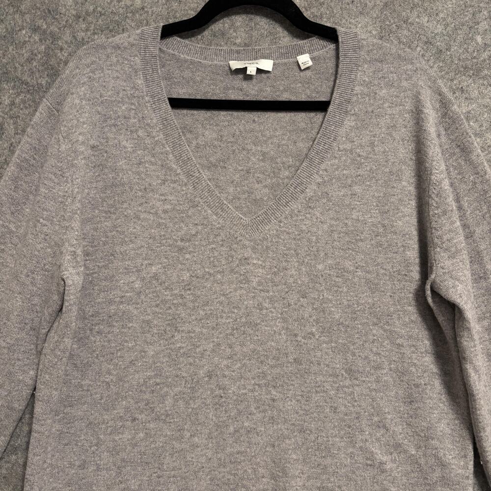 Vince Sweater Womens Size Large Gray 100% Cashmere V Neck Pullover Soft Knit - Picture 2 of 13